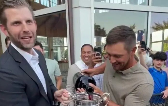 bryson-dechambeau-celebrates-us.-open-victory-with-trump-family,-drinks-wine-from-trophy