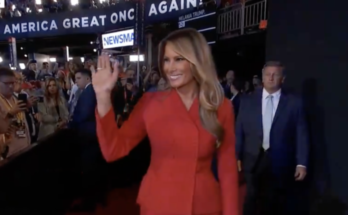 watch:-melania-gets-standing-ovation-as-she-makes-elegant-entrance-into-rnc
