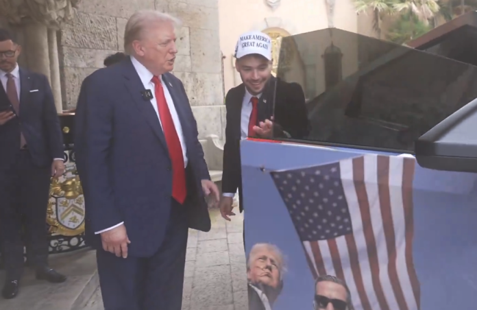 watch:-trump-shows-off-his-favorite-playlist-after-being-gifted-maga-cybertruck